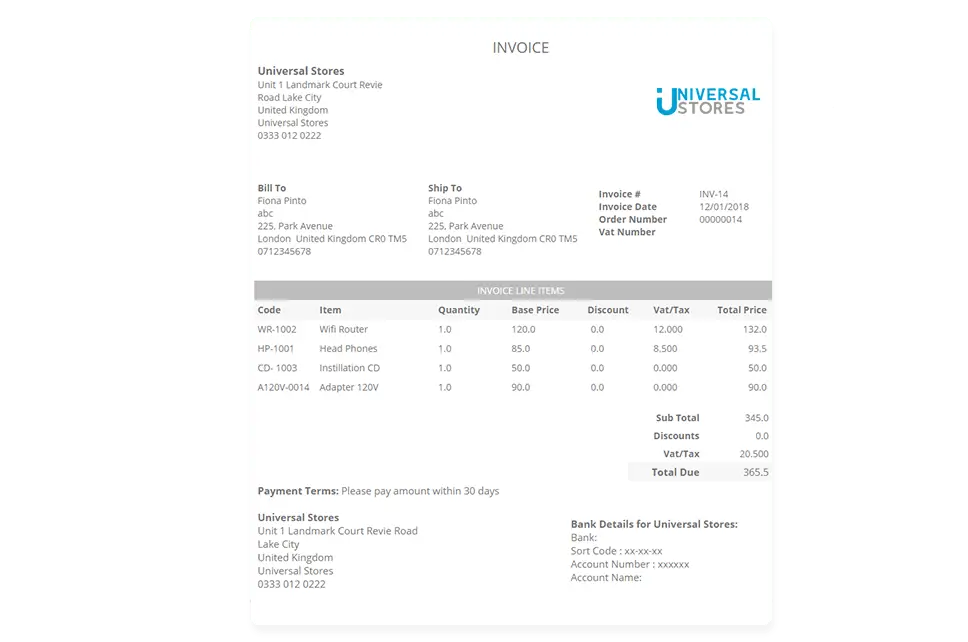 Generation of invoices