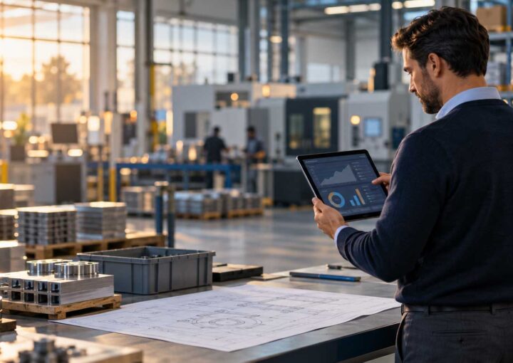 Manufacturing controller reviewing inventory and month-end close data